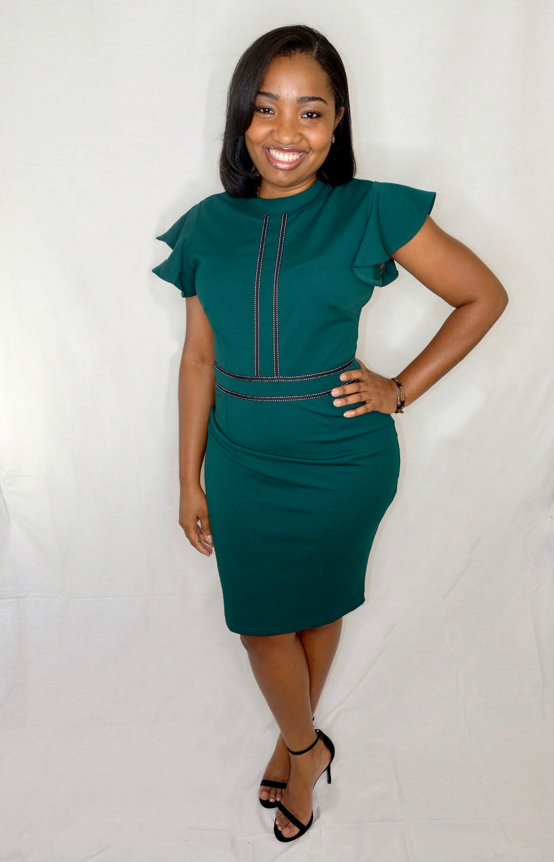green emerald velvet dress Dark green sleeveless ruffle pencil dress – Classy Closet by Drea