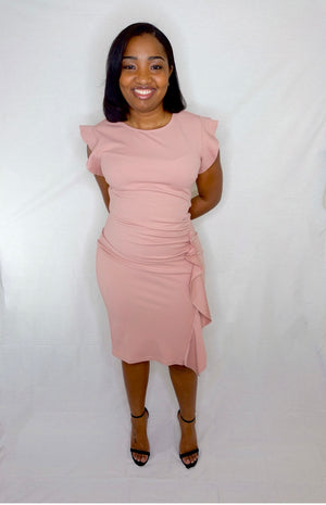 Light pink slim ruffle pencil dress