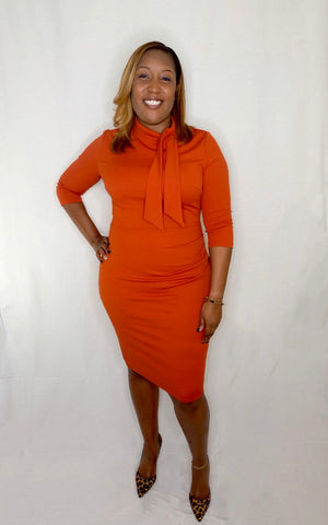rust red dress Rust Red 3/4 sleeve half collar dress – Classy Closet by Drea